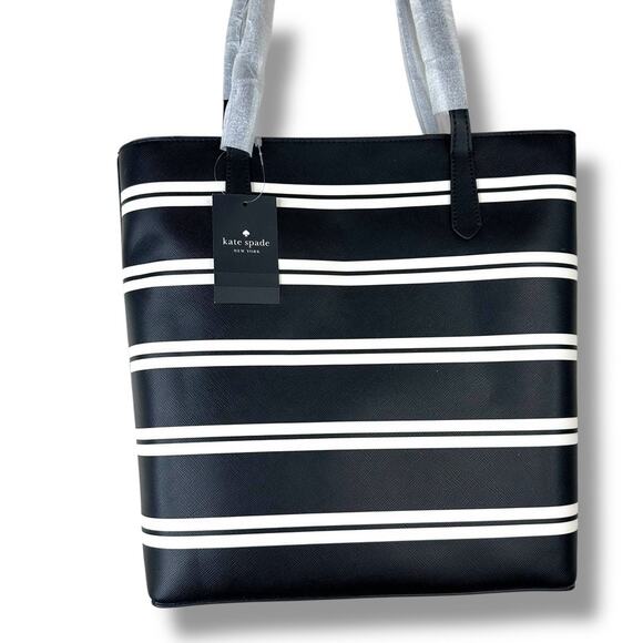 Kate Spade New York Black Multi Crisp Stripe Saffiano Daily Shoulder Tote Bag - Picture 6 of 11
